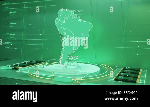 Mapping hologram of South America on boot at ops bay, platform rotating ...