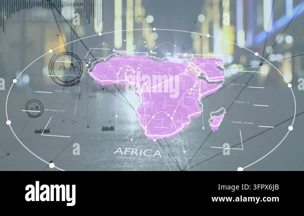 Projector activating, holographic Africa map appearing, nodes linking ...