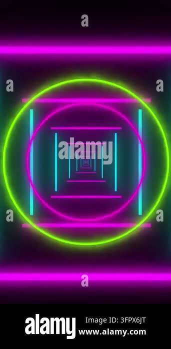 Animation of moving shapes on black background. retro future and ...