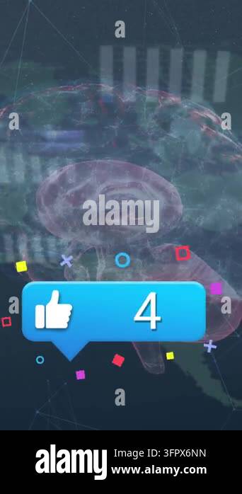 Animation of thumbs up icon with 0 to 81 countdown, digital brains and ...