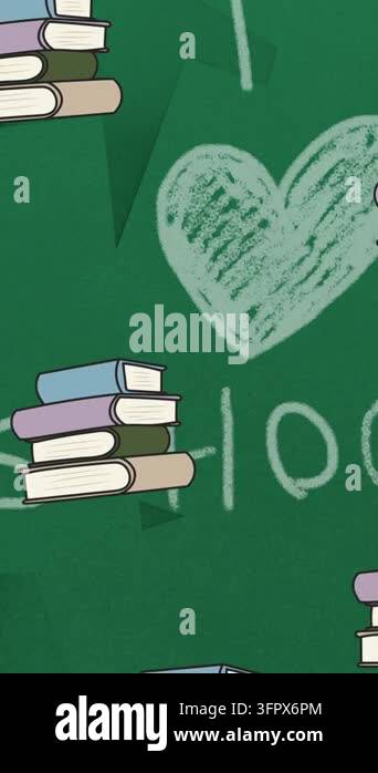 Animation of school items icons moving on green background. education ...
