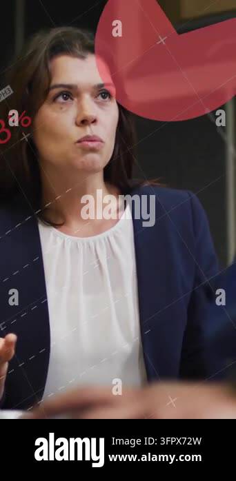 Animation of infographic interface and diverse serious businesswoman ...