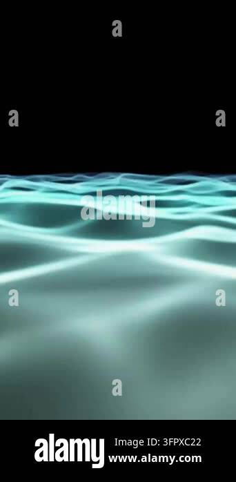 Glowing waves animation over dark background, creating futuristic ocean ...