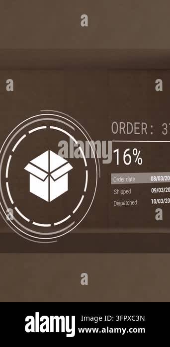 Animation of icons with data processing over open box on black ...