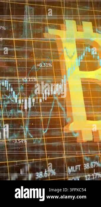 Animation of bitcoin over data processing. Global business and digital ...