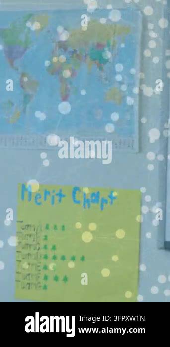 Vertical video: Adult cueing kids moving to check merit chart in class ...