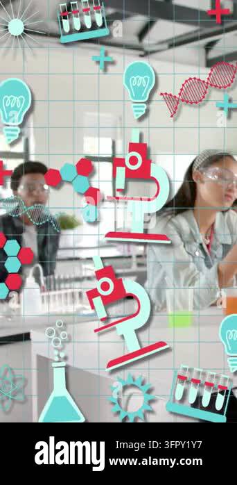 Vertical video: Students handling sample as icons sliding in from top ...