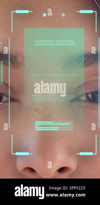 Vertical video: Front camera activating, woman opening eyes while AR ...