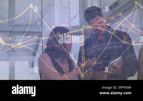 Overlay Html Over Video Vertical video: Team tapping tablet reviewing biz data as network nodes ...