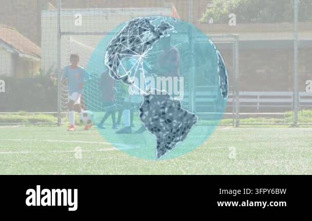 Overlay Html Over Video Youth sports players chasing rolling ball trying to score clear globe ...