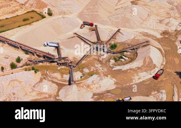 Top view of sand sorting conveyor belt system.. Multiple machines ...