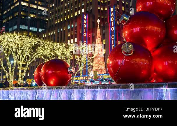 New York, USA, 7 January 2026 : Christmas baubles flank a tree display ...