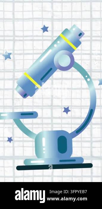 Animation of microscope icon against copy space on white lined paper ...