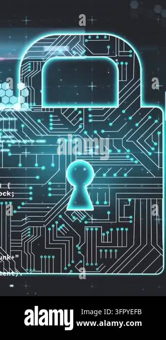 Animation of scope scanning over security padlock icon and data ...