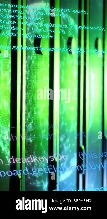 Binar Search Example Digital code and data processing animation over abstract green and blue ...