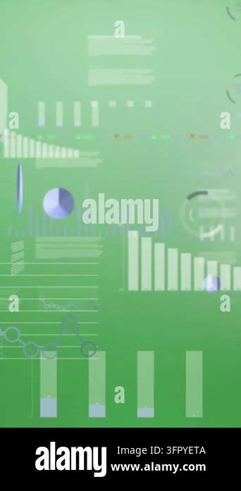 Animation of statistical data processing against green gradient ...