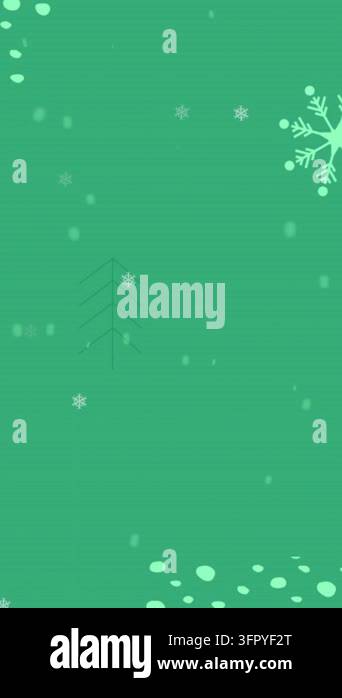 Animation of snowflakes falling over christmas tree icons and abstract ...