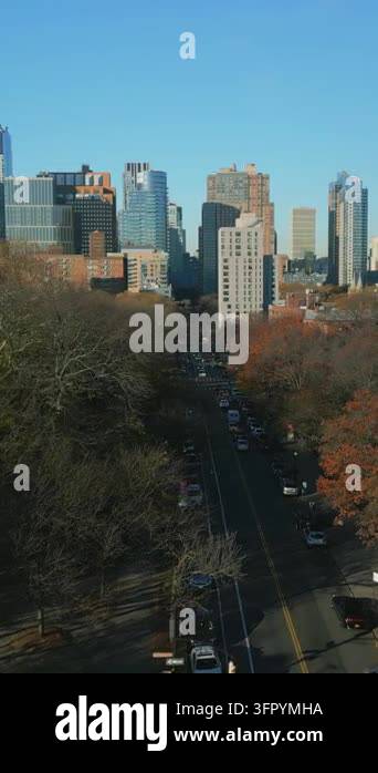 Vertical video: Aerial view of cityscape with Brooklyn skyscrapers in ...