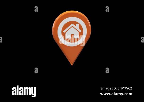 Orange location pin with house icon inside Stock Video Footage - Alamy