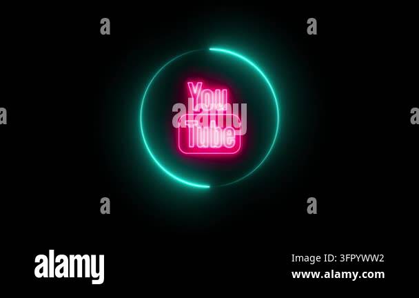 Glowing neon YouTube logo inside a circular design against a black ...