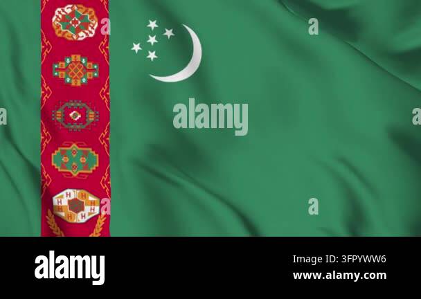 Comp Animated Background Turkmenistan flag waving fabric background. 3D animation Stock Video ...