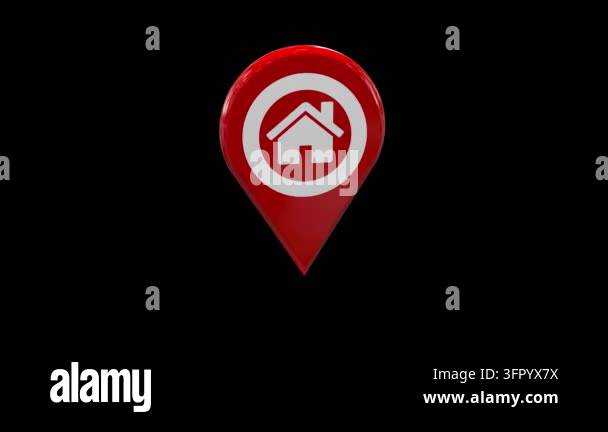 Red location pin with house icon Stock Video Footage - Alamy