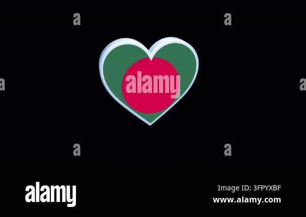 Heart shape containing colors of Bangladesh flag on a black background ...