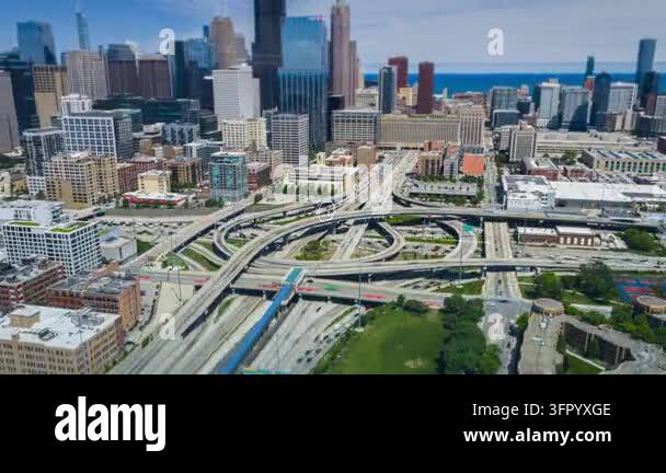 Smart city concept showing Chicagos highway interchange with digital ...