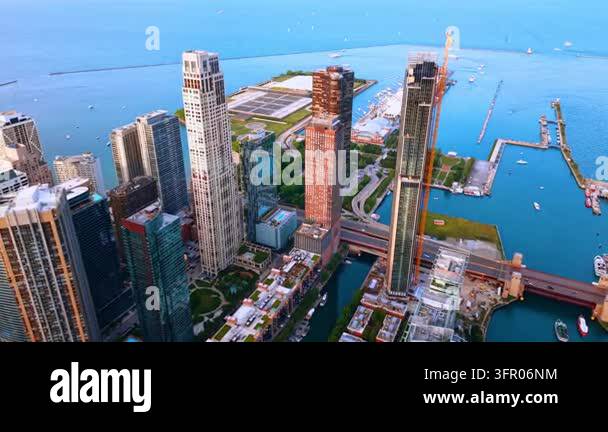 Waterfront High Rises Approaching beautiful high-rises at the lake waterfront. View on the ...