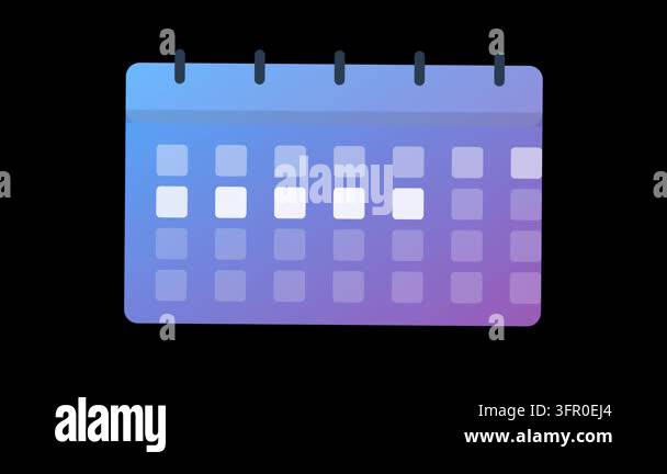 A professional 2D flat vector calendar icon featuring a blue to purple ...