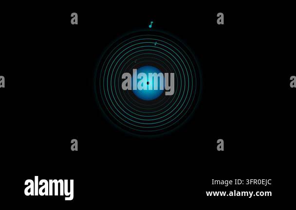 Professional 2D flat icon of a spinning black vinyl record featuring ...