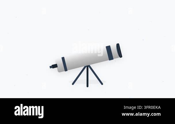 A high-quality 2D flat vector telescope icon featuring a mechanical ...