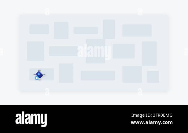 2D Blue Indigo Drone Icon Flying Along Smooth Curved Path on Minimalist ...