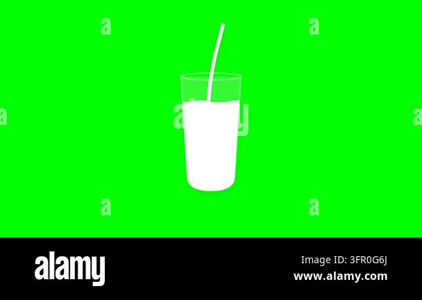 White Milk Pouring Into Glass 2D Flat Icon Motion Graphic Green Screen ...