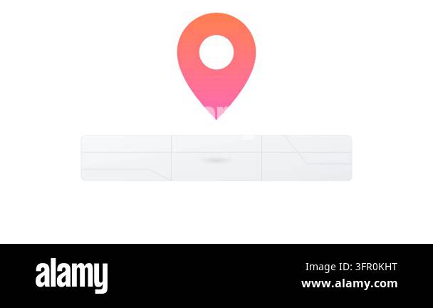 Gradient Location Pin Bouncing on Flat Map with Glowing House Icon ...