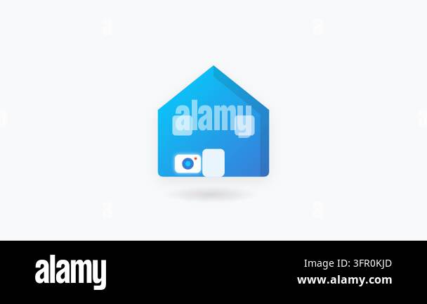 Stylized Teal House Icon with Orbiting Camera for Virtual Property ...