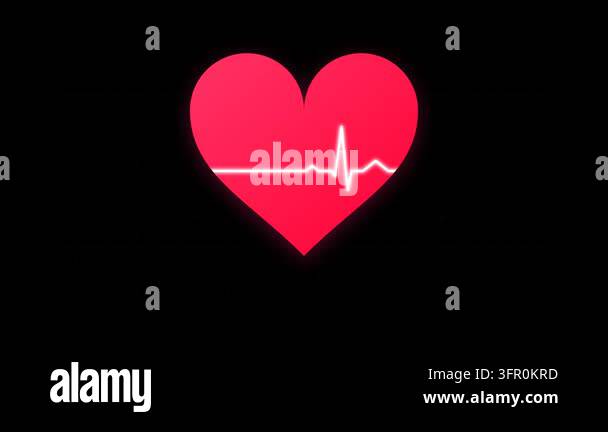 2D Flat Heart Icon with Red Pink Gradient and Animated Vital Sign Pulse ...