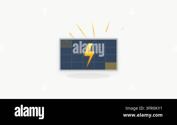 2D Solar Panel Icon Capturing Sun Rays and Converting to Energy Bolt ...