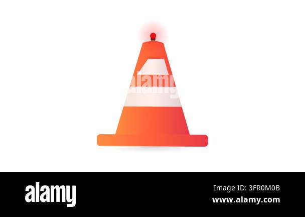 Safety Traffic Cone Icon with Pulsating Red Warning Light and Orange ...