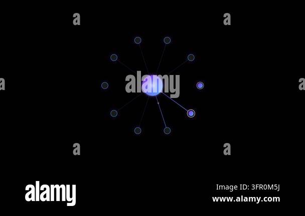A high-tech neural network node centerpiece featuring purple and cyan ...