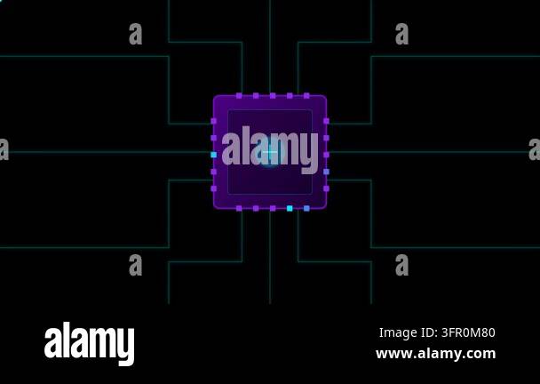 Microchip Processor with Electric Cyan Circuit Pathways and Violet ...