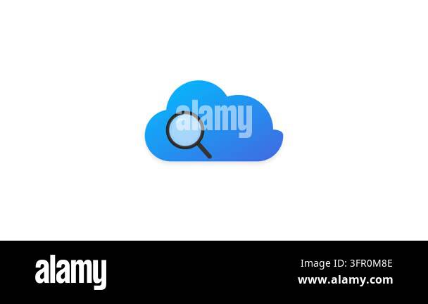 Sky Blue Cloud Storage Icon with Animated Magnifying Glass Scanning ...
