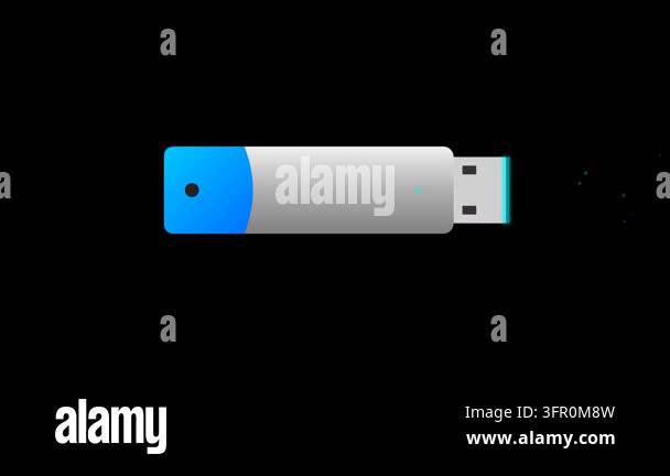 A sleek silver and blue thumb drive features a luminous connector tip ...