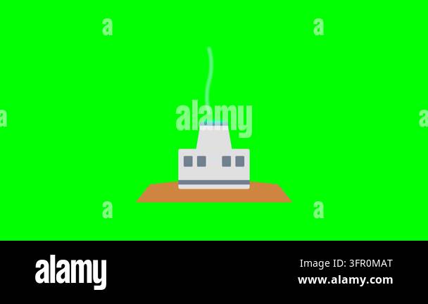 Geothermal Energy Plant Icon with Rising Cyan Steam Waves on Green ...