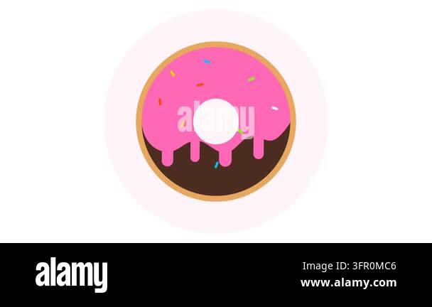 Sweet Glazed Donut Icon with Pink Chocolate Icing and Colorful ...