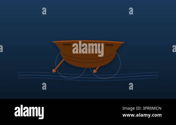 Wooden Rowboat Icon with Rhythmic Oar Strokes and Gentle Water Ripples ...