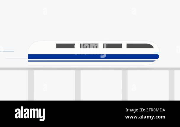 High-Speed Maglev Train Gliding on Elevated Track with Royal Blue ...