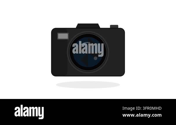 Professional Digital Camera Icon with Extending Lens and Shutter Click ...