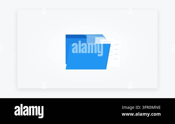 Animated Blue Folder Icon Releasing White Digital Document Sheets into ...