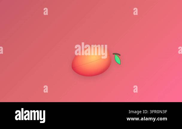 Stylized Peach Fruit Icon with Leaf and Fuzz Texture Rotating on Pink ...